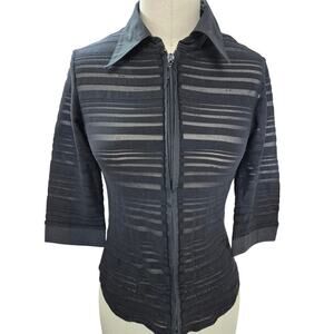 Stripe by Rayure Paris Zip Up Sheer Stripe Zip Up Black Jacket/Shirt Sz 42 M/L